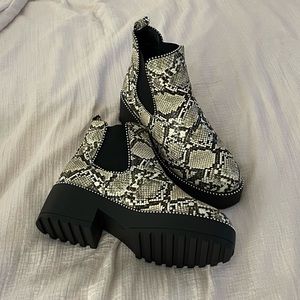 Snake Print Leather Ankle Booties